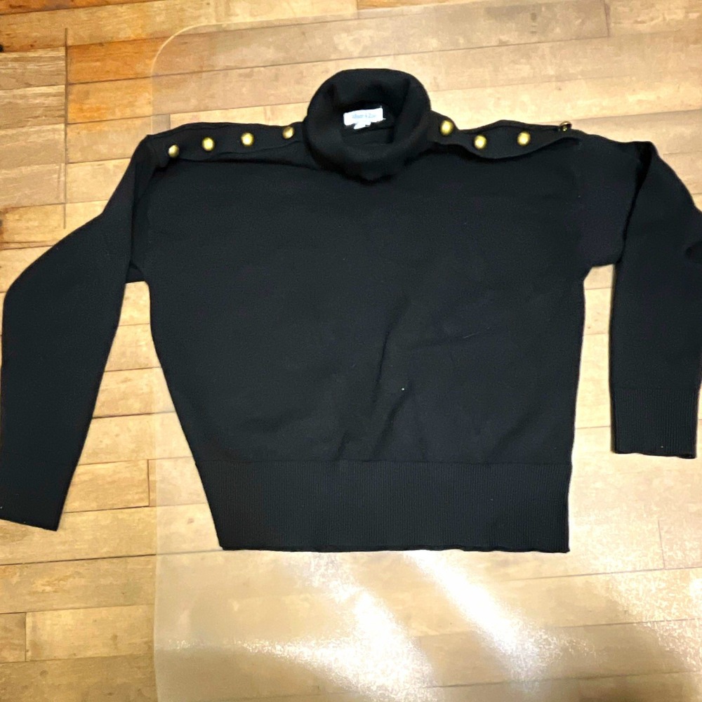 Allison + Zoe Womens Black Knit Turtleneck Pullover Sweater Gold Buttons L